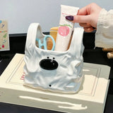 Handbag Style Ceramic Storage Box Puppy Shaped Cartoon Toothbrush Toothpaste Holder Novelty Makeup Brush Box Home Decor