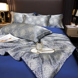 Natural Silk Bedlinens Bedding Set Nordic Flower Printed Duvet Cover Set Couple Double King Queen Size Soft Bed Sheet Pillowcase