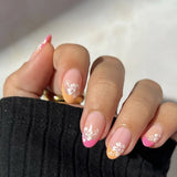 Popxstar  24pcs Nude Oval Fake Nails Press on Golden Leaves Design Full Cover Nail Tips Simple Almond Artificial False Nails Art Wearable