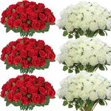 Popxstar 100 Pieces Artificial Roses Flowers Fake Silk Roses Bouquet for Table Centerpiece Vases Wedding Party Decor