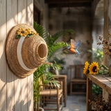 Creative Straw Hat Shape Bird House Wall-Mounted Circular Bird Breeding Box Handmade Decorative Hanging Bird Nest Backyard