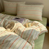 Popxstar  Nordic Bedding Set Pure Cotton Striped Duvet Cover Set Soft Flat Sheet Single Queen Size Double Bed Sheet Set For Bedroom Decor
