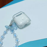 Popxstar Crystal Butterfly Pendant Bead Bracelet Earphone Case For Apple Airpods 4 /3 For Airpods Pro/ Pro2 Earphone Case With Keychain
