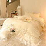 Popxstar shabby chic Ruffle Lace Edge Sweet Princess Style Nature Soft Skin Friendly 4pcs Bedding set Bed Sheet Pillowcases Twin Queen King