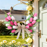 Popxstar  Artificial Tulip Flower Garland for Home Wedding Decor, Spring Easter Wall Door Wreath, UV Resistant Faux Silk Decorations