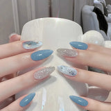 Popxstar 24pcs Romantic Y2k Star Press On Nails Gradient Blue French Style Gold Moon Designs Fake Nail Sweet Almond False Nails For Women