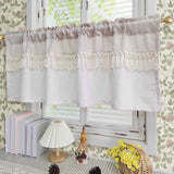 Popxstar 1PC Modern Linen Light Coffee Short Curtain for Kitchen Small Window Drape With Tassels Cabinet Hotel Cafe Home Decoration
