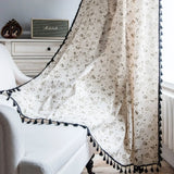 Popxstar Cotton Linen Semi-blackout Floral Print Black Fringe Bedroom Kitchen Curtain Single Piece Room Luxury Home Interior Decor Hall
