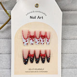 Popxstar  10Pcs French Almond Handmade Press on Nails Fake Nails with Cherry Pattern Wearable Stick-on Nails False Nail