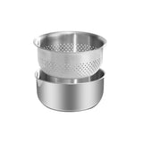 304 Stainless Steel Vegetable Washing Drain Basket Detachable with Markings Rice Washing Basket Double Layer Side Flow Outlet