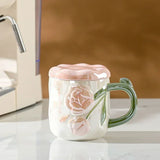 Popxstar  Ceramic Mug Relief Rose Flower Coffee Milk Cup Tea Cup Ins Style Hand-painted Design Couple Girl Romantic Drinkware Mug Gift