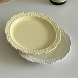 Popxstar French Relief Ceramic Plate Vintage Ceramic Dishes High-end Dining Dishes Dessert Western Cuisine Plate Serving Plates Tableware