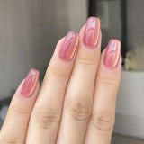 Popxstar 24Pcs Finished Press on Nails Simple Red Cat's Eye Design False Nail Wearable Square Head Fake Nails Glitter Full Cover Nail Tip