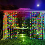 Popxstar Solar Curtain Lights LED Waterfall Light with 8 Modes Fairy String Lights for Outdoor Christmas Party Holiday Wedding Decoration