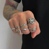 Popxstar  7 Pcs/Set Hip Hop Irregular Star Open Rings for Men New Punk Geometric Pentagram Adjustable Ring Male Jewelry Accessories