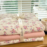 Popxstar  Ins floral print Bedding set knitted cotton Flat sheet set Four pieces duvet cover double layer-yarn 4Pcs lovely Fitted sheet