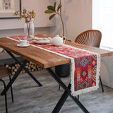Popxstar Vintage Jacquard Cotton and Linen Tassel  Table Runner Christmas Party  Wedding Kitchen Table Fabric Home Coffee Table Decor