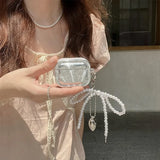 Silver Plated Pearl Bow Suitable For Airpods 1 2 3 Wireless Bluetooth Earphone Protective Case For Airpods Pro Pro2 Cover Cases