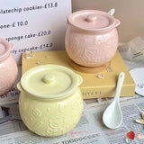Popxstar  Cute Bear Ceramic Oil Bottle Seasoning Pot Spicy Salt Tank Kitchen Pepper Special bottle With Lid Spoon Kitchen Storage pot