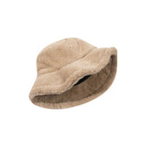 Popxstar Soft Winter Plush Warm Bucket Hat For Women Girl Solid Color Fordable Wide Brim Panama Cap Outdoor Windproof Tour Basin Hats