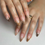 Popxstar 24Pcs White Almond False Nails Ballet with French Design Wearable Fake Nails Gradient Simple Full Cover Press on Nail Tips Art