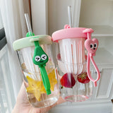 Summer Lemon Cold Brew Plastic Straw Cup Cute Large Capacity Drinking Water Cup For School Girl Children Coffee Cups