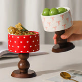 Popxstar  French ancient style retro INS decoration blue and white ceramic bowl wooden tall bowl dessert cup candle cup ice cream bowl