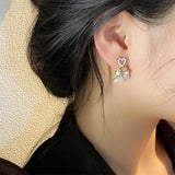 Popxstar Lovely Pearl Bow Earrings for Women Internet Design Versatile Drop Oil Vintage Earrings Fashion Jewelry Party Wedding Gifts