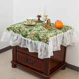 Popxstar  1PC Tablecloth Jacquard Green Flower Camping Outdoor Tablecloth Lace Ruffle Edge Multi-purpose Cover Bedside Table