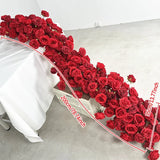 Popxstar Artificial Red Rose Green Plants Flower Row Long Runner Wedding Backdrop Decor Floral Arrangement Party Props Table Centerpiece