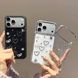 Popxstar  3D Star Cute Heart Bling Glitter Shockproof Phone Case for iPhone 17 16 15 14 13 12 11 Pro Max Plus Transparent Bumper Cover