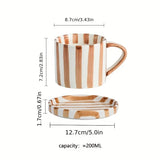 Popxstar  Retro Minimalist Striped Hand Drawn Cups Plate Set Ceramic Tableware Coffee Cups Afternoon Tea Milk Mugs Drinkware Holiday Gifts