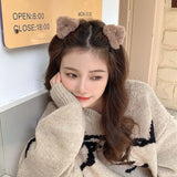 Popxstar Plush Cat Ears Hair Clips For Women Girls Lamb Cashmere Hairpin Forehead Bangs Clip Fluffy Children New Winter Hair Accessories