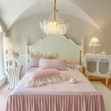 Popxstar  Romantic Lace Ruffles Handmade Beads Velvet Winter Warm Thickened Princess Bedding Set Duvet Cover Bed Skirt Pillowcases 4Pcs