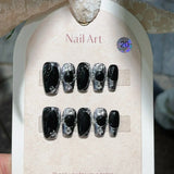 Popxstar 10Pcs Long Ballerina Handmade Press on Nails Pink Black Fake Nails Wearable Stick-on Nails Full Cover False Nail Uñas Postizas