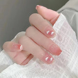 popxstar 24Pcs Mid-Length Fake Nails 3D Flower Pearl Designs Nude Pink Color Press on Nails Ballerina False Nails for Women DIY Manicure