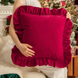 Christmas Red Green Solid Color Throw Blanket Double-layer Ruffled Edge Matte Velvet Modern Simple Elegant Sofa Cushion Cover