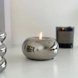 Popxstar  Modern Electroplated Ceramic Silver Candlestick Ornaments Round Candle Pedestal Ins Style Desktop Home Decoration