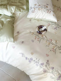 Popxstar  Flowers Embroidery Luxury Bedding Set 600TC Lyocell Bamboo Fiber Soft Silky Duvet Cover Flat/Fitted Bed Sheet Pillowcases 4Pcs