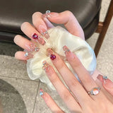 Popxstar  10Pcs French Ballerina Handmade Press on Nails Pink Cat Eye Fake Nails Wearable Stick-on Nails Full Cover False Nail