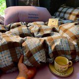 Popxstar  High Quality Beauty Bedding Set Plaid Duvet Cover Bed Sheet Set With Pillowcases Adult Dormitory Queen Size Winter Home Decor