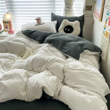 Popxstar Cotton Bed Linen Solid Bedding Set with Sheet Duvet Cover Pillowcases Single Couple Bedsheet King Queen Double Twin Size