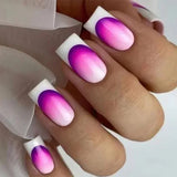 Popxstar 24Pcs Short Purple False Nails Leaf with French Design Gold Foil Wearable Fake Nails Coffin Ballet Full Cover Press on Nail Tips