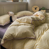 Popxstar  100% Cotton Stripe Bedding set Duvet Cover Set with Pillowcase housse de couette Quilt Cover set King Size