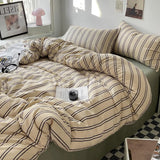 Popxstar Bed Linen Bed Sheets Set Stripes Dots Duvet Cover Set Quilt Cover Bed Sheet Quilt Sets Queen Size INS Blogger Comforter Sets