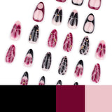 Popxstar  24Pcs Almond False Nails Retro Red/Black Flower Designs Women Girls Halloween Party Press On Nails Full Cover Acrylic Fake Nails