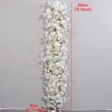 Popxstar Artificial Red Rose Green Plants Flower Row Long Runner Wedding Backdrop Decor Floral Arrangement Party Props Table Centerpiece
