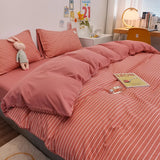 Popxstar Simple Striped Bedding Set, AB Contrasting Color Duvet Cover, 2 Pillowcases, Single, Double, King Twill, Full Sizes, 3 Pieces