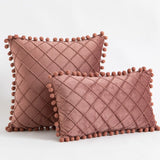 Premium Velvet Diamond Quilted Pillow Cover with Pom Design Sofa Pillow for Office Living Room 30x50cm 45x45cm Pillow Case