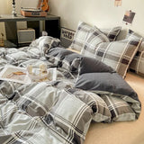 Popxstar Japanese Style Check Queen Duvet Cover Set 1/3 Pcs Soft Washed Quilt Cover and Pillowcase or Only Quilt Covers Blanket Cover Set